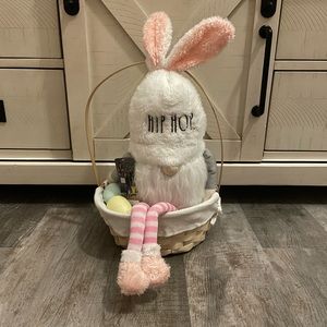 Rae Dunn Easter HIP HOP bunny gnome in basket with eggs.